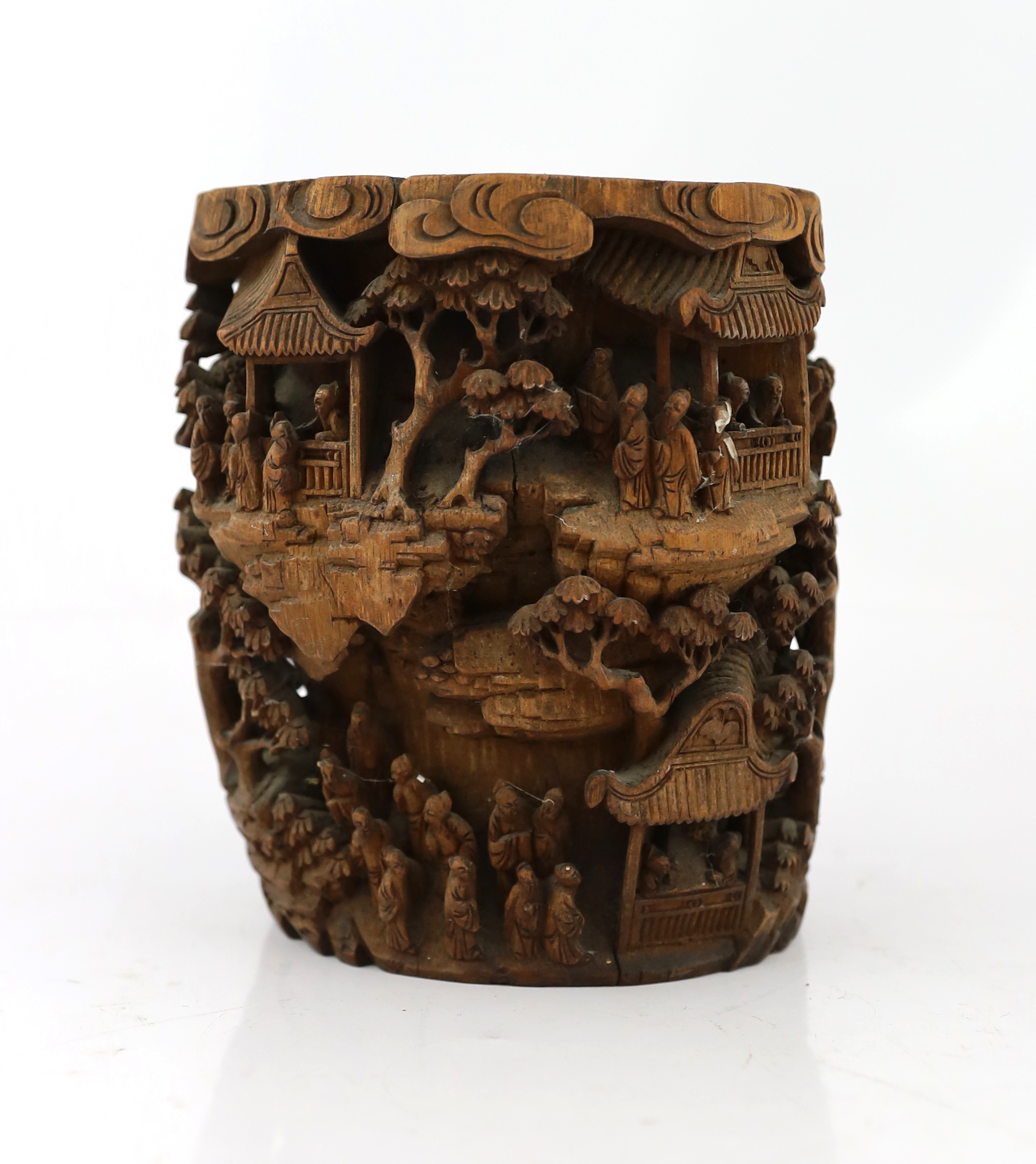 A Chinese bamboo-root ‘scholars’ brushpot, bitong, 19th century, age cracks